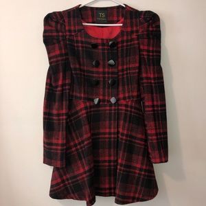 Red & Black Plaid Pea Coat